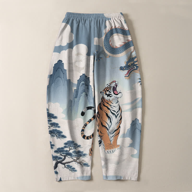 Buddha Stones Herrenhose aus reiner Baumwolle mit Tiger- und Drachenmuster, Kordelzug, schmal zulaufendem Schnitt und Taschen - image 17