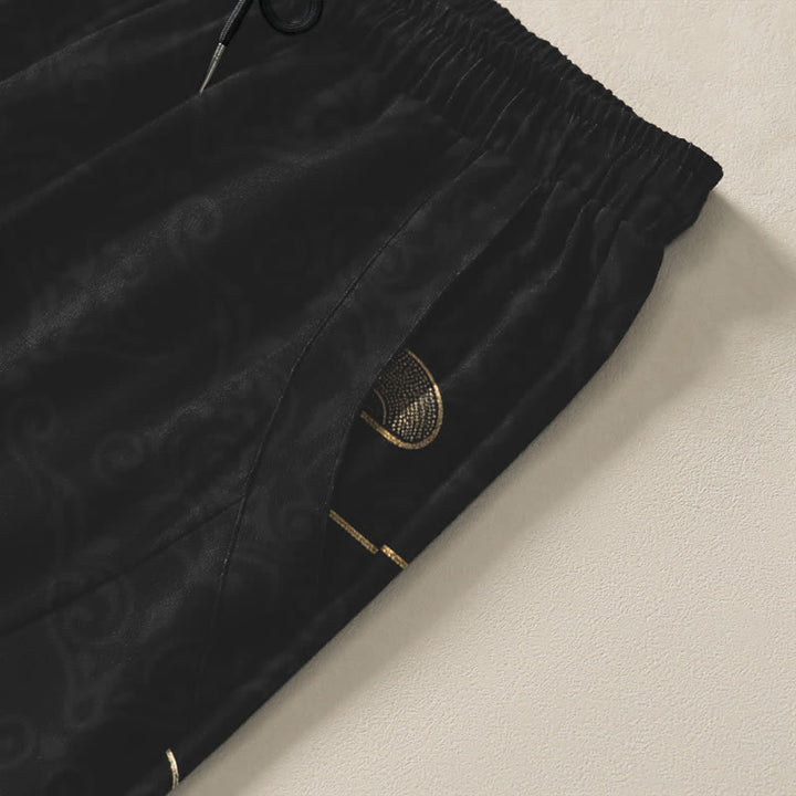Buddha Stones Herrenhose aus reiner Baumwolle mit goldenem Koi-Fisch-Wellenmuster, Kordelzug und Taschen - image 4