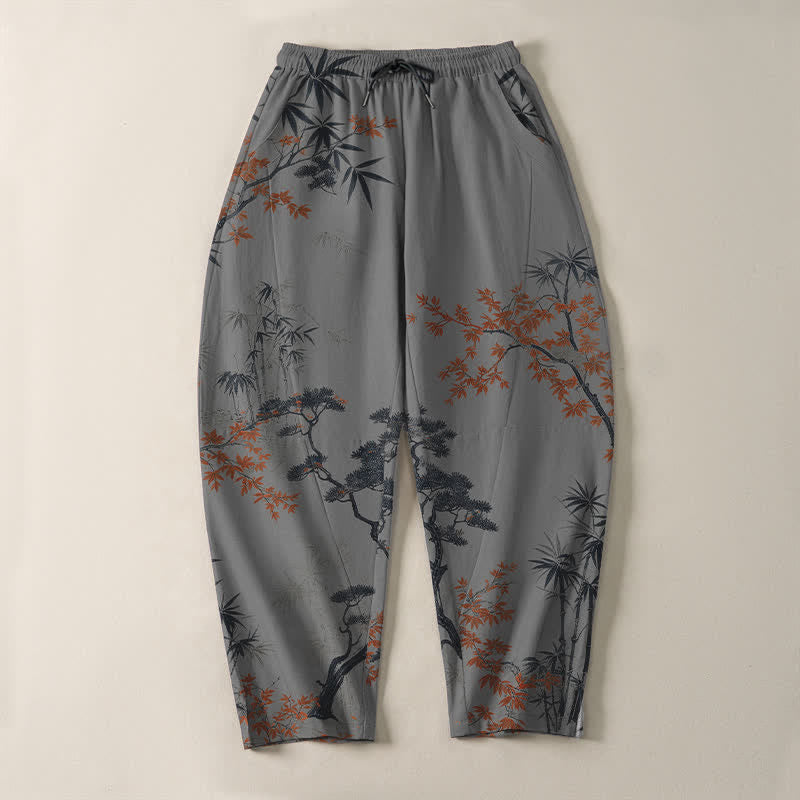 Buddha Stones Herrenhose aus reiner Baumwolle mit Ahorn-, Bambus- und Kiefernmuster, Kordelzug, schmal zulaufender Schnitt und Taschen - image 9