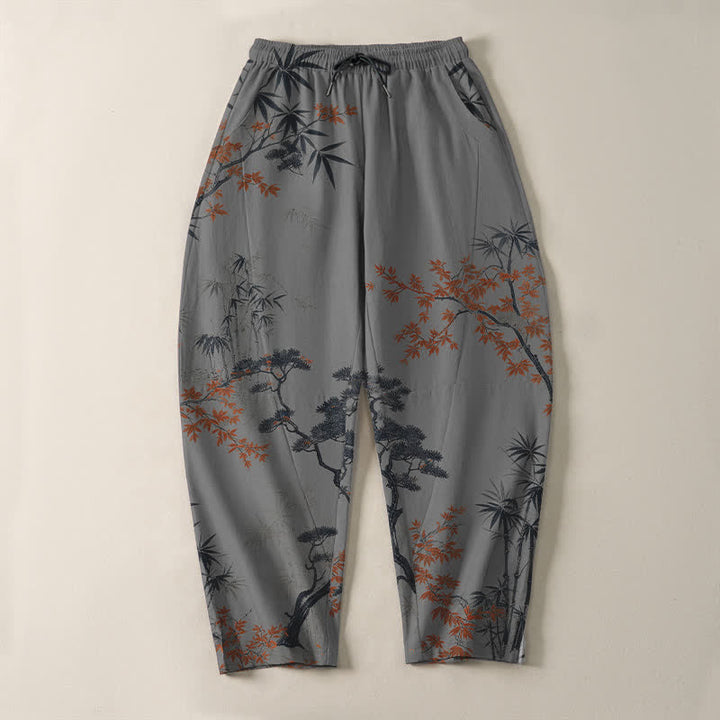 Buddha Stones Herrenhose aus reiner Baumwolle mit Ahorn-, Bambus- und Kiefernmuster, Kordelzug, schmal zulaufender Schnitt und Taschen - image 9