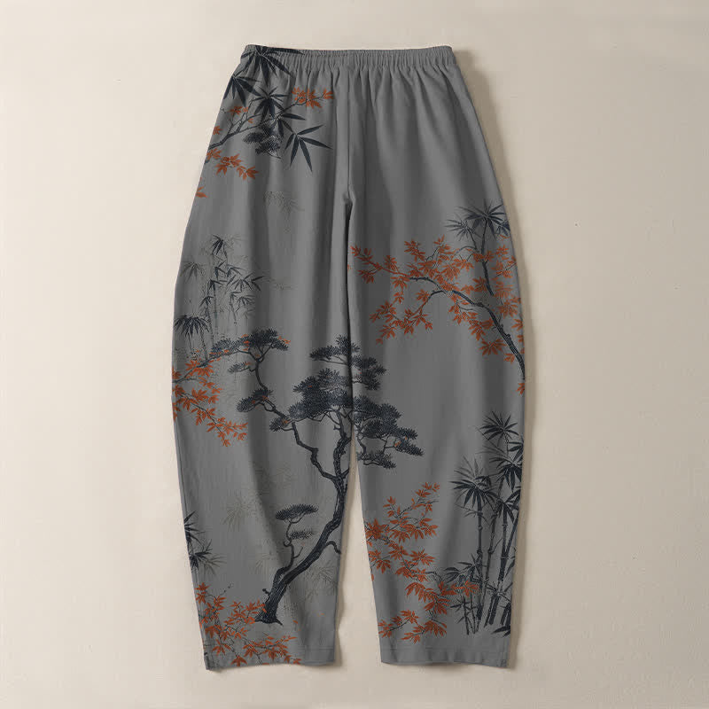 Buddha Stones Herrenhose aus reiner Baumwolle mit Ahorn-, Bambus- und Kiefernmuster, Kordelzug, schmal zulaufender Schnitt und Taschen - image 10