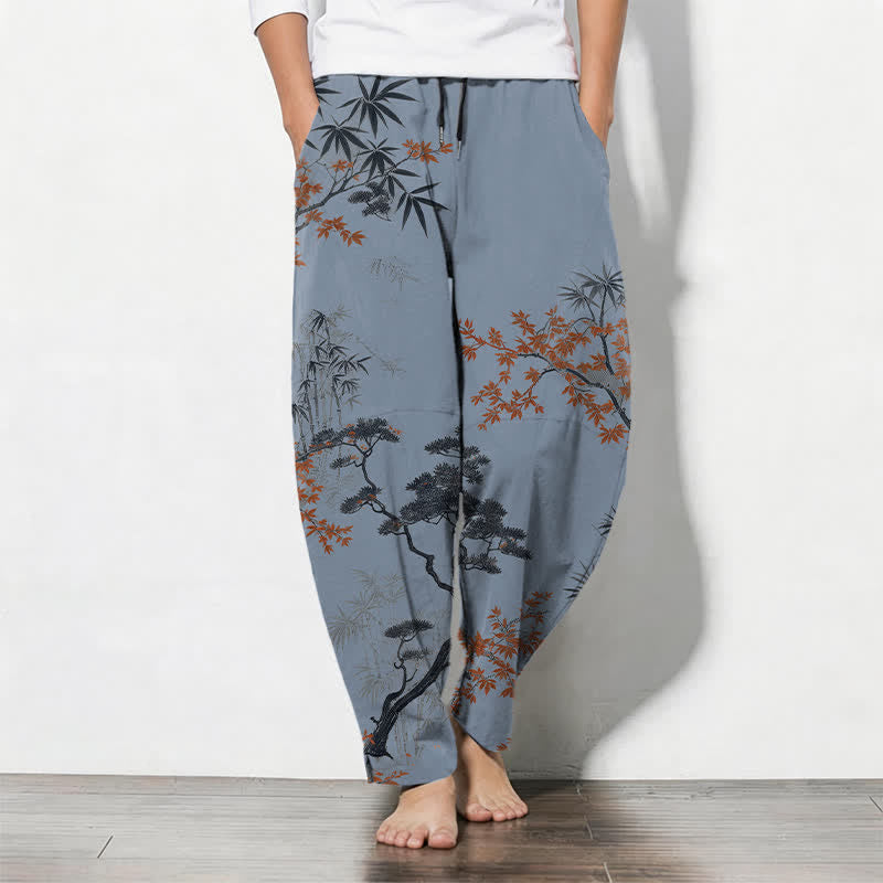 Buddha Stones Herrenhose aus reiner Baumwolle mit Ahorn-, Bambus- und Kiefernmuster, Kordelzug, schmal zulaufender Schnitt und Taschen - Hellstahlblau - US/ UK/AU50, EU60 (5XL) - image 11