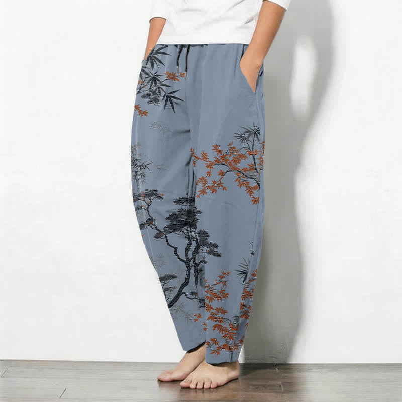 Buddha Stones Herrenhose aus reiner Baumwolle mit Ahorn-, Bambus- und Kiefernmuster, Kordelzug, schmal zulaufender Schnitt und Taschen - image 12