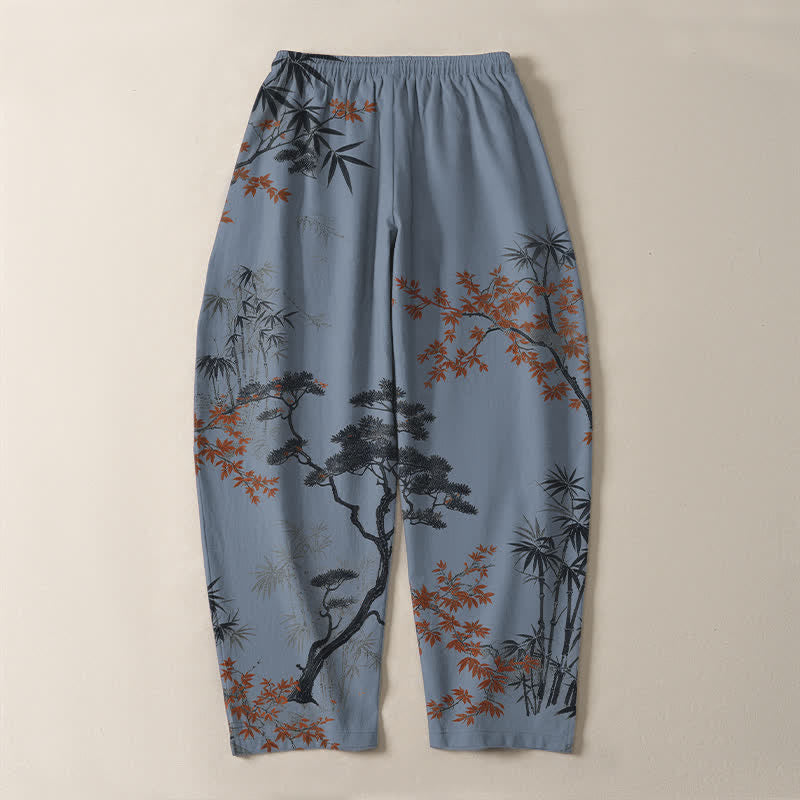Buddha Stones Herrenhose aus reiner Baumwolle mit Ahorn-, Bambus- und Kiefernmuster, Kordelzug, schmal zulaufender Schnitt und Taschen - image 14