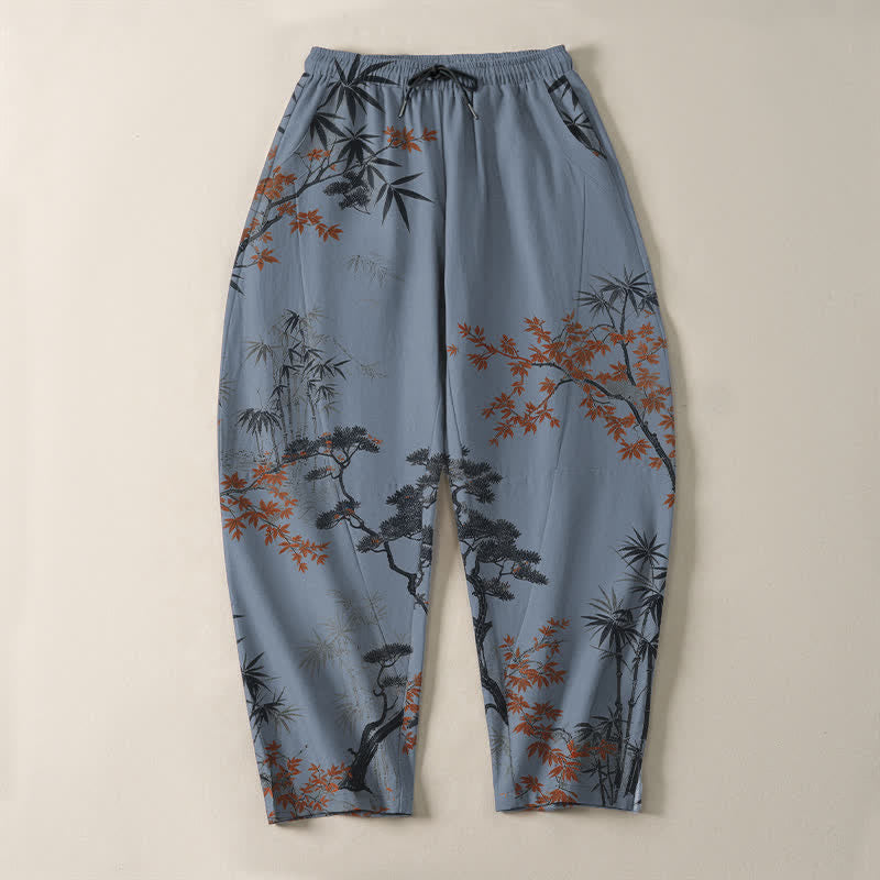 Buddha Stones Herrenhose aus reiner Baumwolle mit Ahorn-, Bambus- und Kiefernmuster, Kordelzug, schmal zulaufender Schnitt und Taschen - image 13