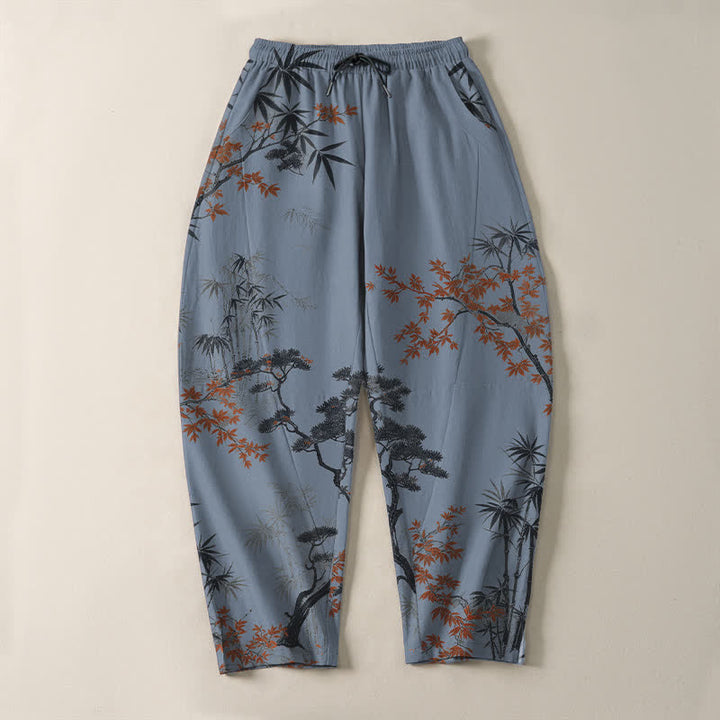 Buddha Stones Herrenhose aus reiner Baumwolle mit Ahorn-, Bambus- und Kiefernmuster, Kordelzug, schmal zulaufender Schnitt und Taschen - image 13