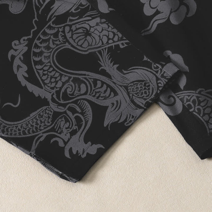 Buddha Stones Herrenhose aus reiner Baumwolle mit dunklem Drachen- und Wolkenmuster, Kordelzug, schmal zulaufendem Schnitt und Taschen - image 5