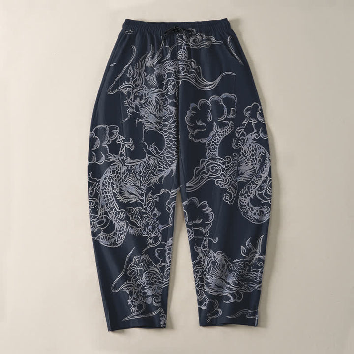 Buddha Stones Herrenhose aus reiner Baumwolle mit Drachen- und Wolkenmuster, Kordelzug, schmal zulaufendem Schnitt und Taschen - image 2