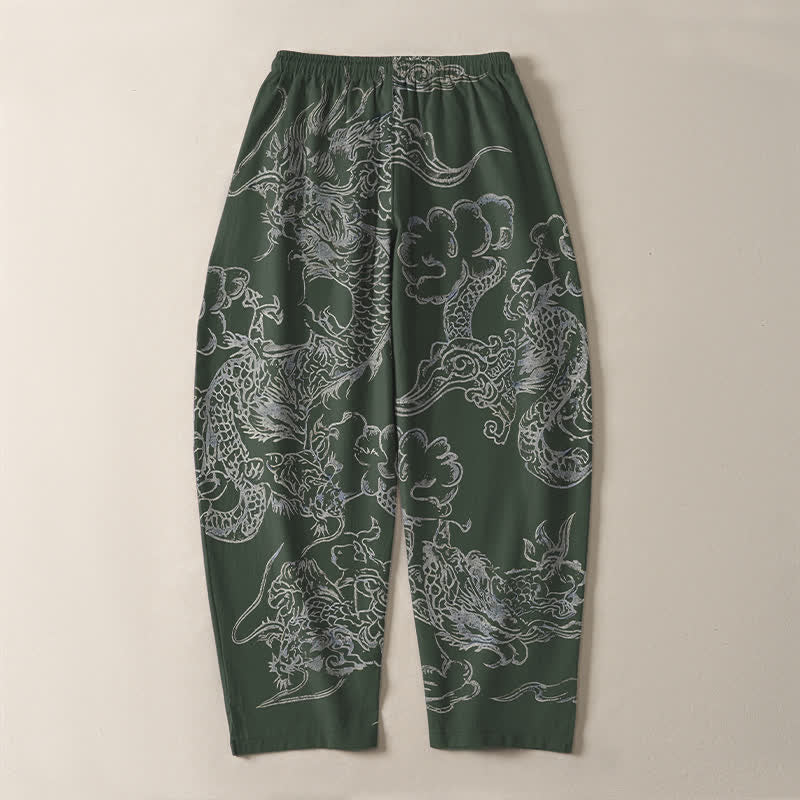 Buddha Stones Herrenhose aus reiner Baumwolle mit Drachen- und Wolkenmuster, Kordelzug, schmal zulaufendem Schnitt und Taschen - image 10