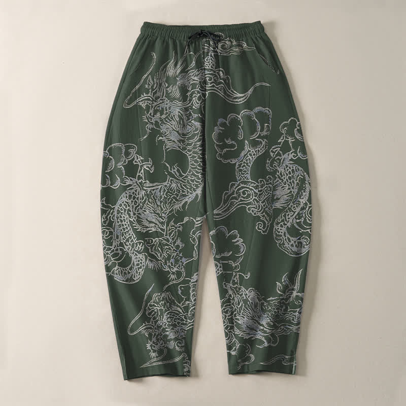 Buddha Stones Herrenhose aus reiner Baumwolle mit Drachen- und Wolkenmuster, Kordelzug, schmal zulaufendem Schnitt und Taschen - image 9