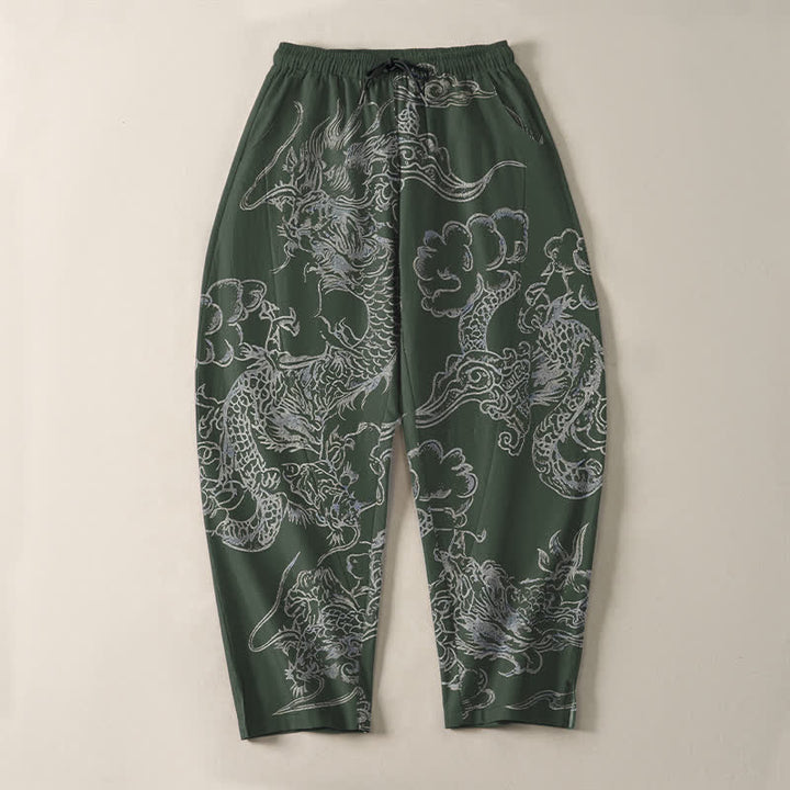Buddha Stones Herrenhose aus reiner Baumwolle mit Drachen- und Wolkenmuster, Kordelzug, schmal zulaufendem Schnitt und Taschen - image 9