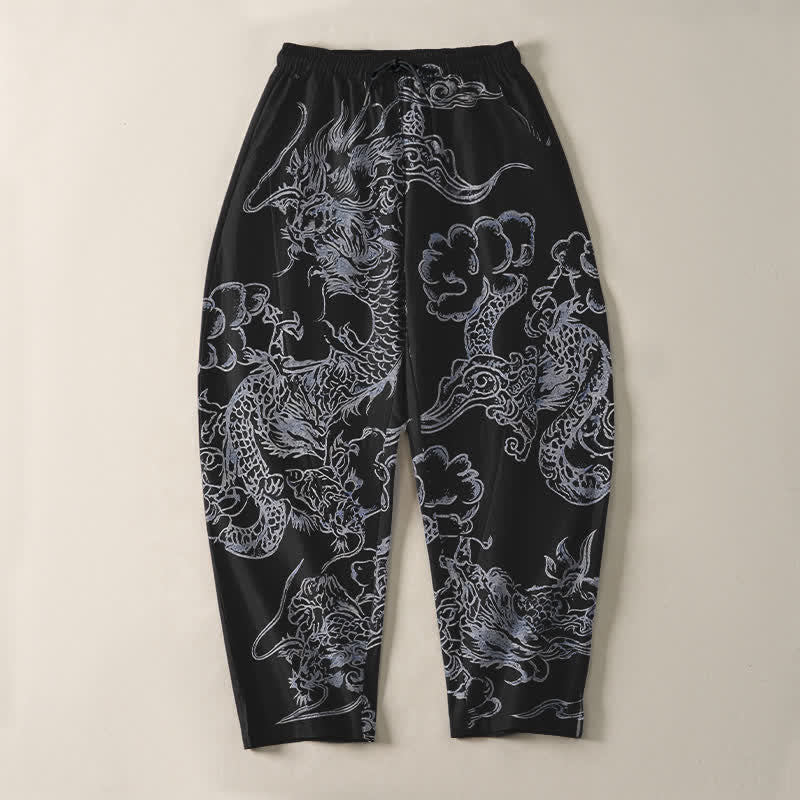 Buddha Stones Herrenhose aus reiner Baumwolle mit Drachen- und Wolkenmuster, Kordelzug, schmal zulaufendem Schnitt und Taschen - image 13