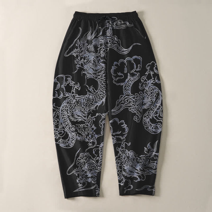 Buddha Stones Herrenhose aus reiner Baumwolle mit Drachen- und Wolkenmuster, Kordelzug, schmal zulaufendem Schnitt und Taschen - image 13