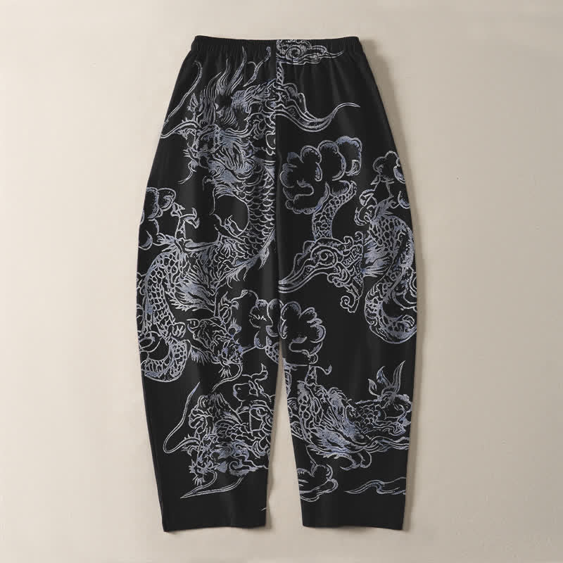 Buddha Stones Herrenhose aus reiner Baumwolle mit Drachen- und Wolkenmuster, Kordelzug, schmal zulaufendem Schnitt und Taschen - image 14
