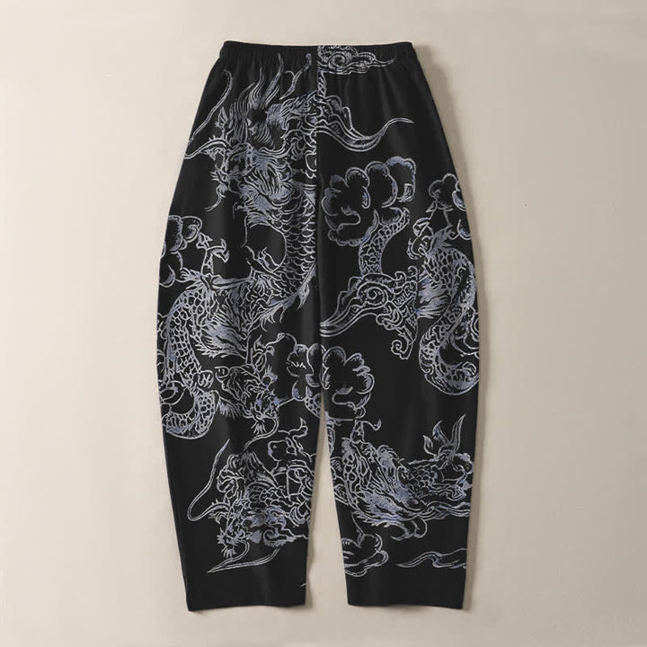Buddha Stones Herrenhose aus reiner Baumwolle mit Drachen- und Wolkenmuster, Kordelzug, schmal zulaufendem Schnitt und Taschen - image 14