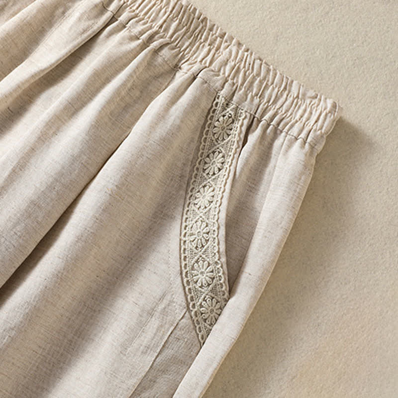 Buddha Stones Lässige Sommer-Caprihose im Boho-Stil, einfarbig, gerades Bein, mit Taschen - image 8