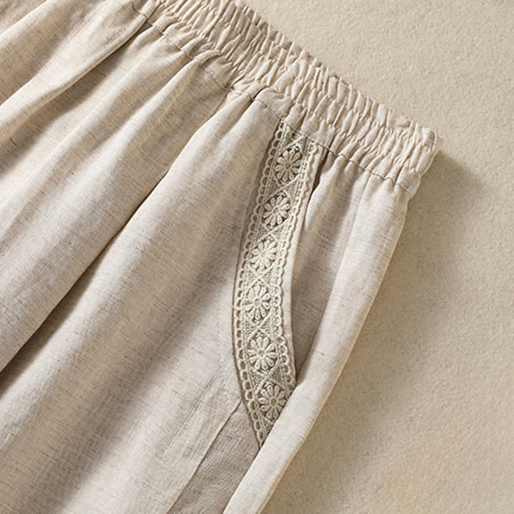Buddha Stones Lässige Sommer-Caprihose im Boho-Stil, einfarbig, gerades Bein, mit Taschen - image 8