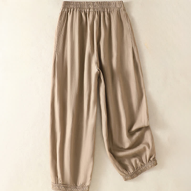 Buddha Stones Lässige Sommer-Caprihose im Boho-Stil, einfarbig, gerades Bein, mit Taschen - image 1