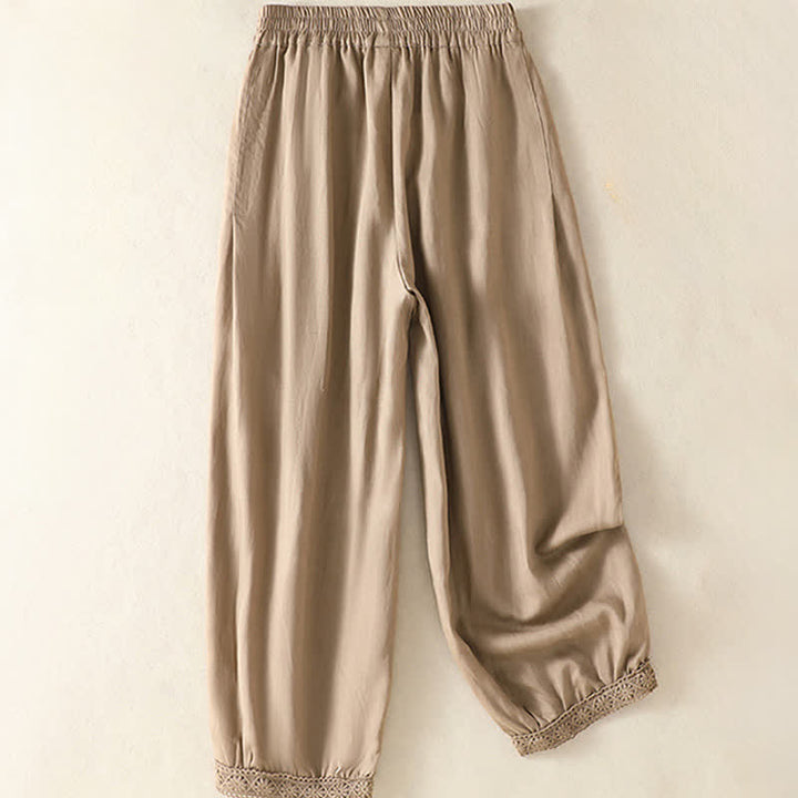 Buddha Stones Lässige Sommer-Caprihose im Boho-Stil, einfarbig, gerades Bein, mit Taschen - image 1