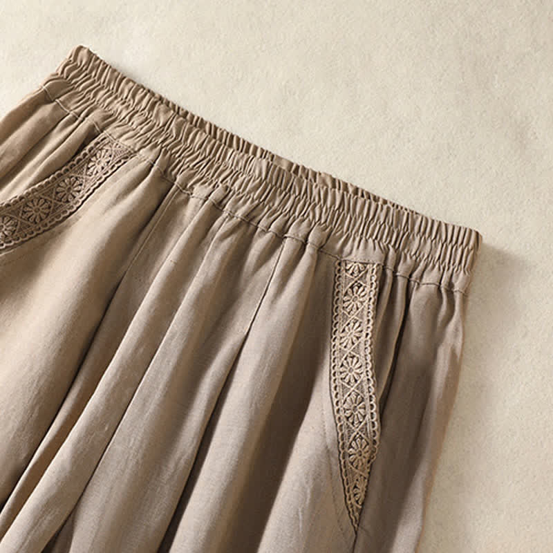 Buddha Stones Lässige Sommer-Caprihose im Boho-Stil, einfarbig, gerades Bein, mit Taschen - image 2