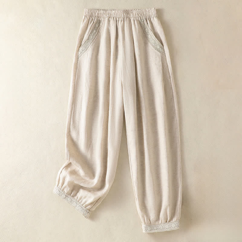 Buddha Stones Lässige Sommer-Caprihose im Boho-Stil, einfarbig, gerades Bein, mit Taschen - Beige - US8-10, UK/AU12-14, EU40-42 (2XL) - image 6