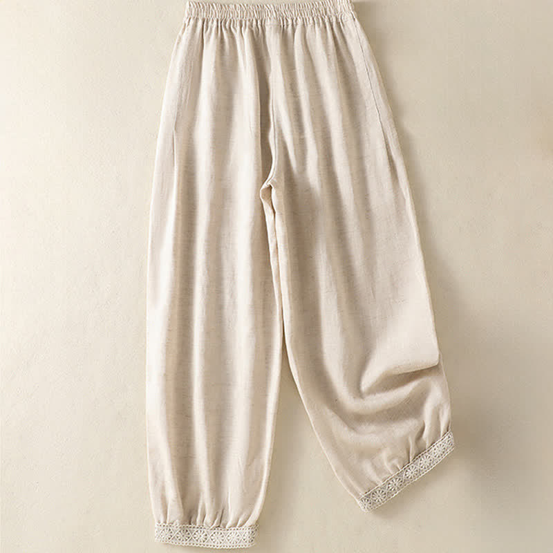 Buddha Stones Lässige Sommer-Caprihose im Boho-Stil, einfarbig, gerades Bein, mit Taschen - image 7