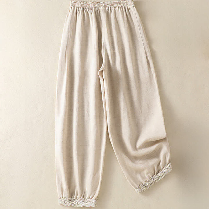 Buddha Stones Lässige Sommer-Caprihose im Boho-Stil, einfarbig, gerades Bein, mit Taschen - image 7