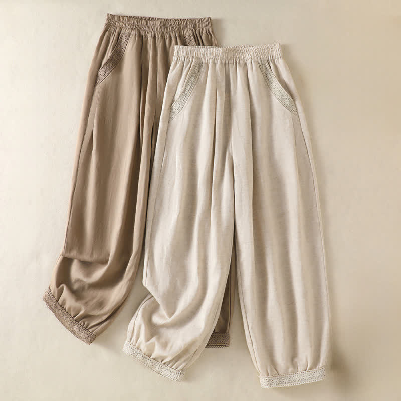 Buddha Stones Lässige Sommer-Caprihose im Boho-Stil, einfarbig, gerades Bein, mit Taschen - image 14