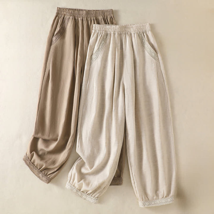 Buddha Stones Lässige Sommer-Caprihose im Boho-Stil, einfarbig, gerades Bein, mit Taschen - image 14