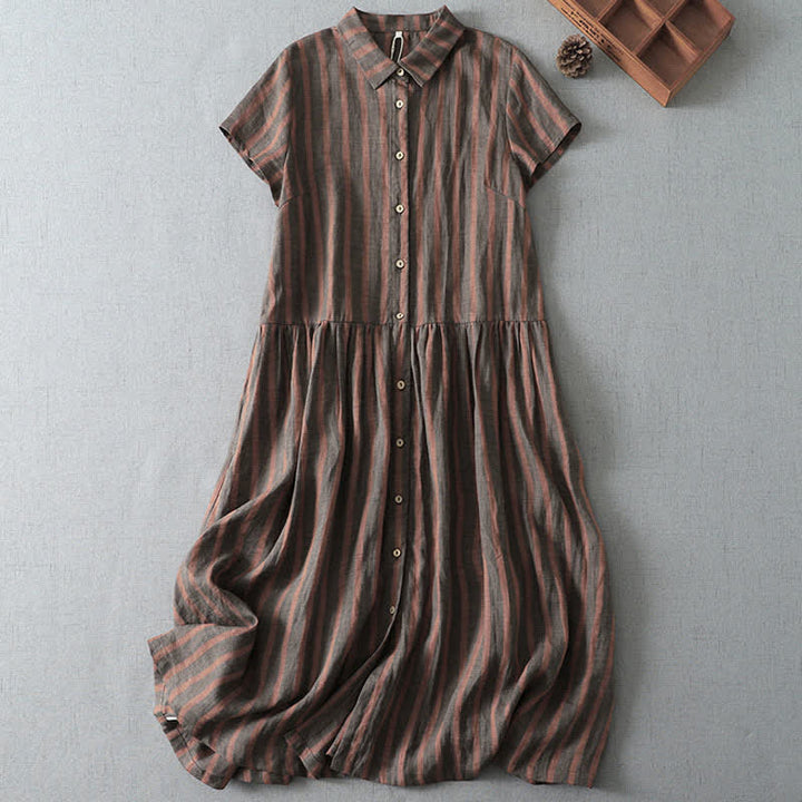 Buddha Stones Sommerliches, lässiges Vintage-Kleid für Damen mit Knopfleiste, Streifenmuster, kurzen Ärmeln und Tasche - Sienna - US12, UK/AU16, EU44 (2XL) - image 4