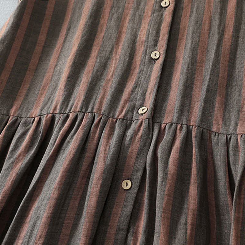 Buddha Stones Sommerliches, lässiges Vintage-Kleid für Damen mit Knopfleiste, Streifenmuster, kurzen Ärmeln und Tasche - image 8