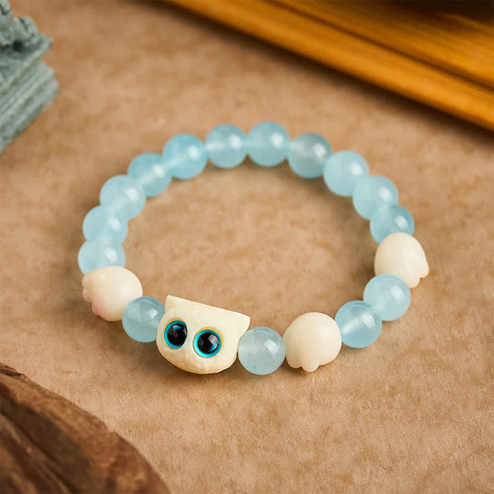 Buddha Stones Armband aus blauem Chalcedon mit handgeschnitzter Katzenperle (Reinheitssymbol) - image 1