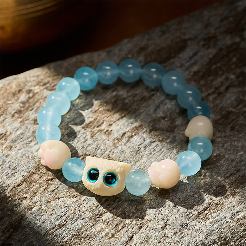 Buddha Stones Armband aus blauem Chalcedon mit handgeschnitzter Katzenperle (Reinheitssymbol) - image 2