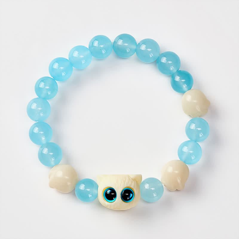 Buddha Stones Armband aus blauem Chalcedon mit handgeschnitzter Katzenperle (Reinheitssymbol) - image 3