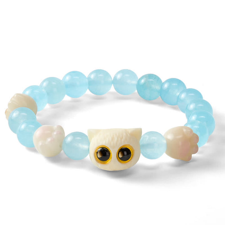 Buddha Stones Armband aus blauem Chalcedon mit handgeschnitzter Katzenperle (Reinheitssymbol) - image 15