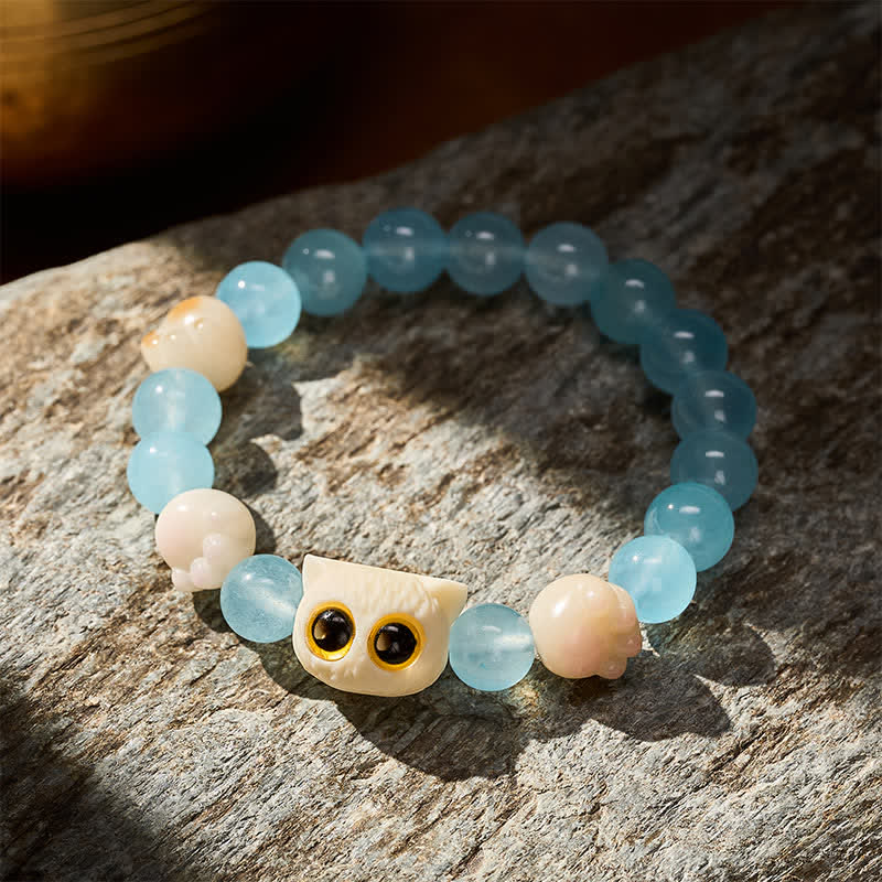 Buddha Stones Armband aus blauem Chalcedon mit handgeschnitzter Katzenperle (Reinheitssymbol) - image 13