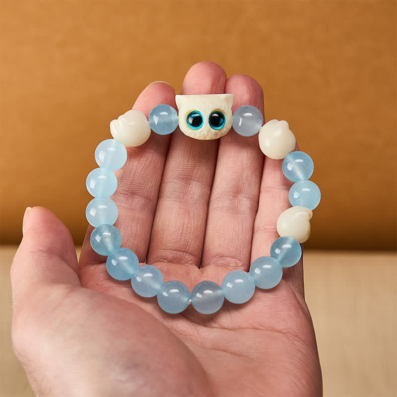 Buddha Stones Armband aus blauem Chalcedon mit handgeschnitzter Katzenperle (Reinheitssymbol) - image 5