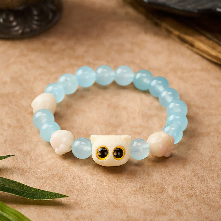 Buddha Stones Armband aus blauem Chalcedon mit handgeschnitzter Katzenperle (Reinheitssymbol) - Gelbäugige Katze (Handgelenkumfang: 16–17 cm) - Blauer Chalcedon (Kreativität ♥ Optimismus) - image 11