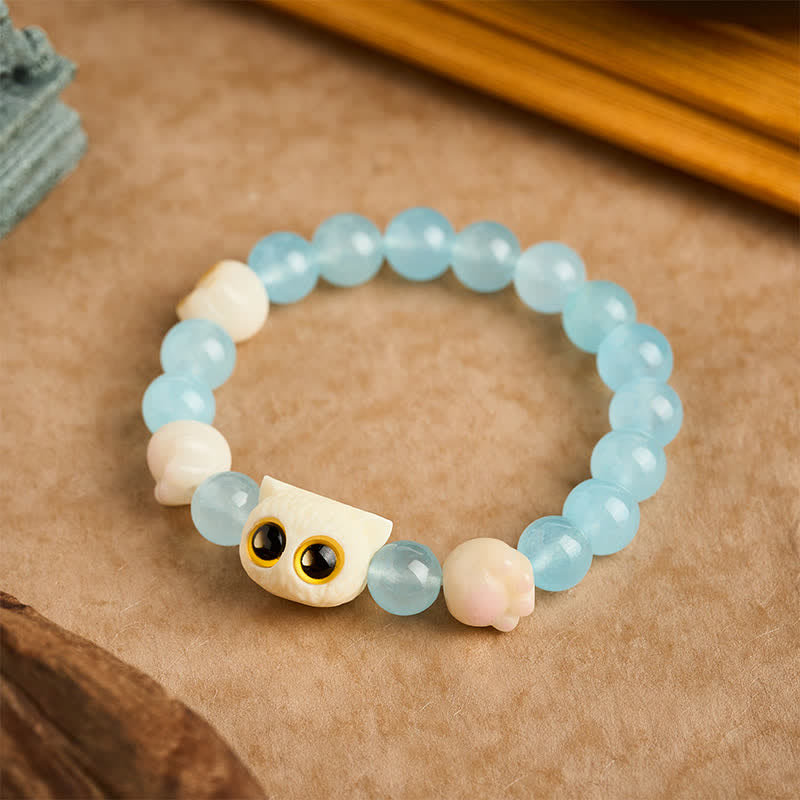 Buddha Stones Armband aus blauem Chalcedon mit handgeschnitzter Katzenperle (Reinheitssymbol) - image 12