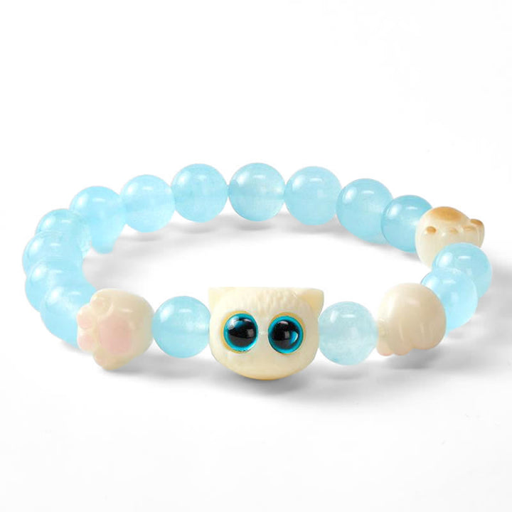 Buddha Stones Armband aus blauem Chalcedon mit handgeschnitzter Katzenperle (Reinheitssymbol) - image 4