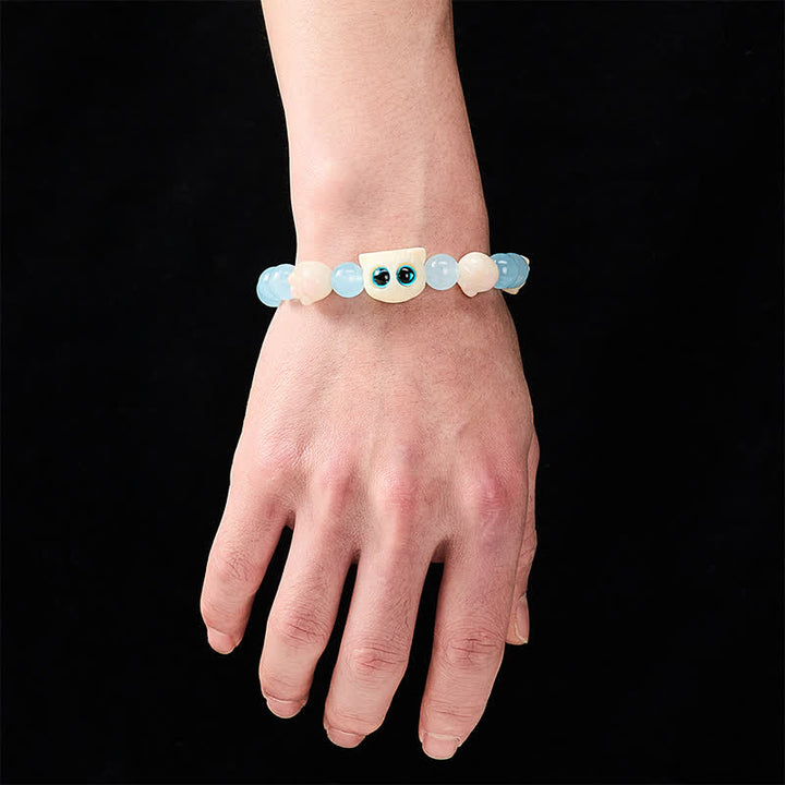 Buddha Stones Armband aus blauem Chalcedon mit handgeschnitzter Katzenperle (Reinheitssymbol) - image 6