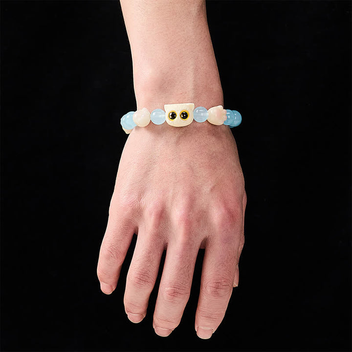 Buddha Stones Armband aus blauem Chalcedon mit handgeschnitzter Katzenperle (Reinheitssymbol) - image 17