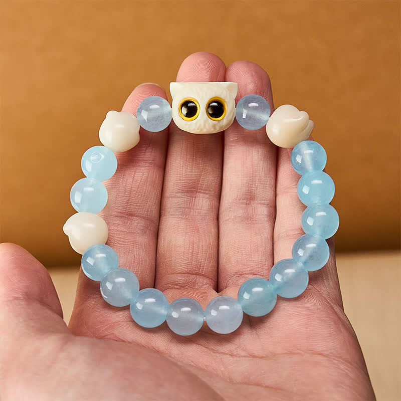 Buddha Stones Armband aus blauem Chalcedon mit handgeschnitzter Katzenperle (Reinheitssymbol) - image 16