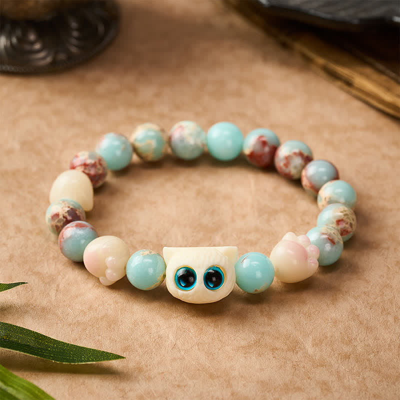 Buddha Stones Shoushan-Stein-Armband mit handgeschnitztem Katzen-Relief-Motiv - Blauäugige Katze (Handgelenkumfang: 16–17 cm) - Shoushan-Stein (Positive ♥ Harmonie) - image 0