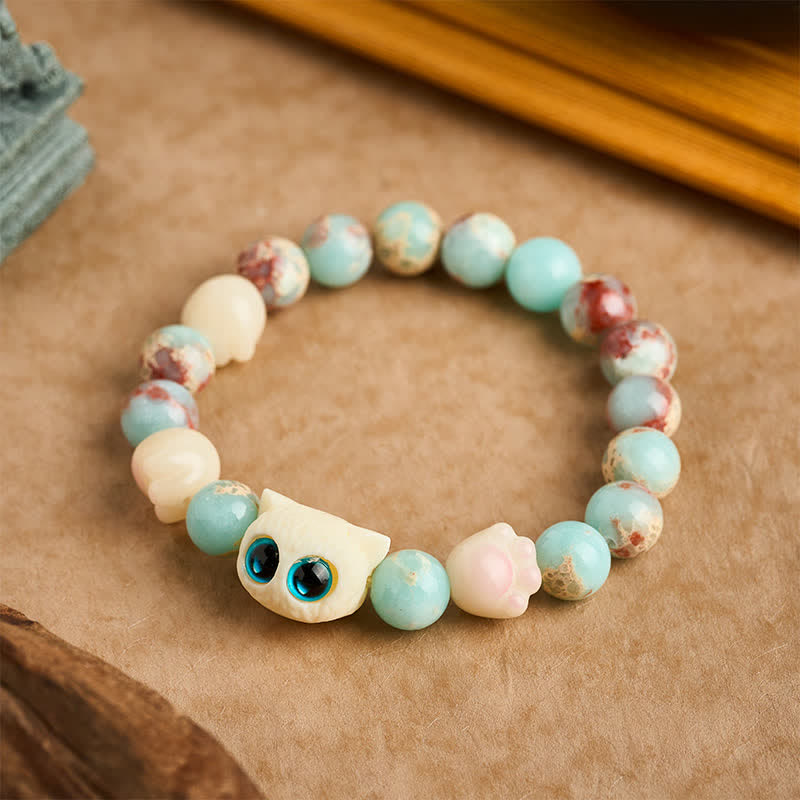 Buddha Stones Shoushan-Stein-Armband mit handgeschnitztem Katzen-Relief-Motiv - image 1