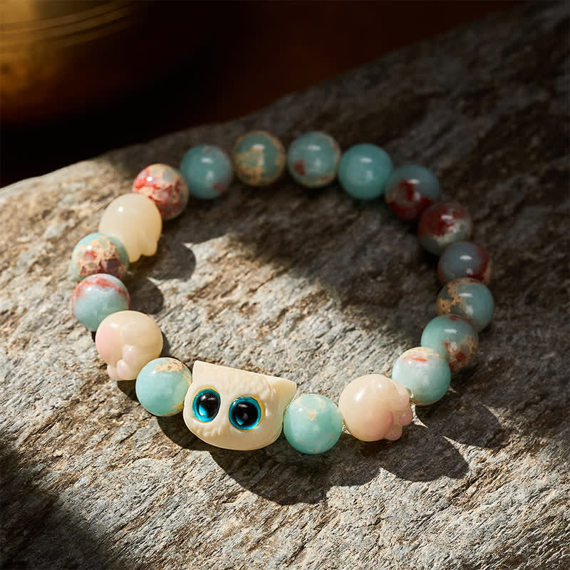 Buddha Stones Shoushan-Stein-Armband mit handgeschnitztem Katzen-Relief-Motiv - image 2