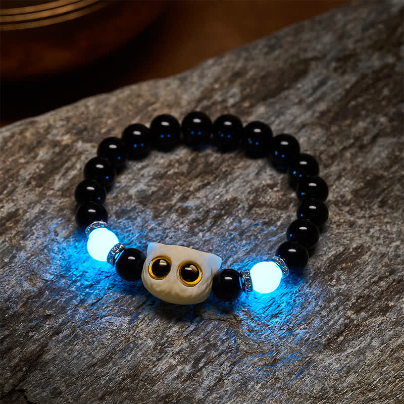 Buddha Stones Schwarzes Obsidian-Armband mit handgeschnitztem Relief einer Katze mit großem Auge - image 18
