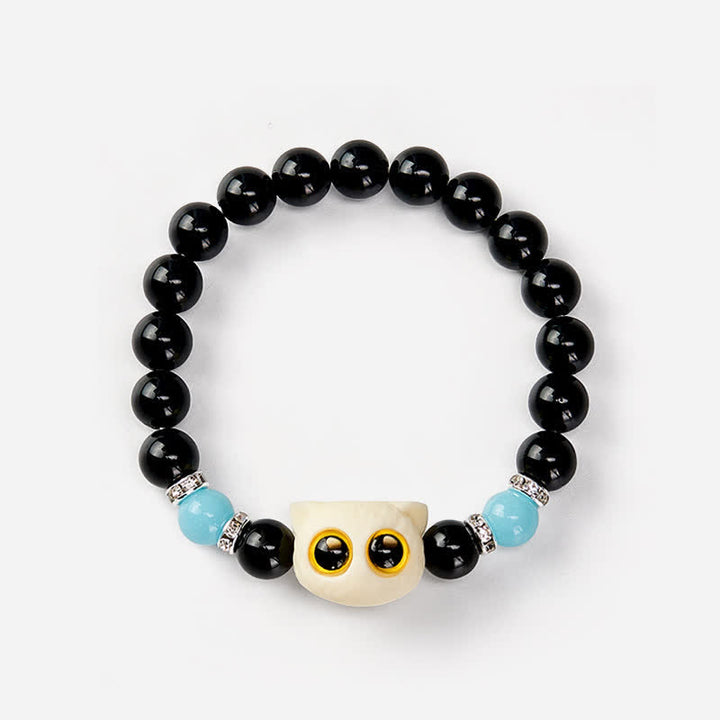 Buddha Stones Schwarzes Obsidian-Armband mit handgeschnitztem Relief einer Katze mit großem Auge - image 22