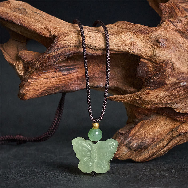 Buddha Stones Xiuyan Jade Schmetterlings-Transformations-Handgeschnitzte Anhänger-Halskette - image 1
