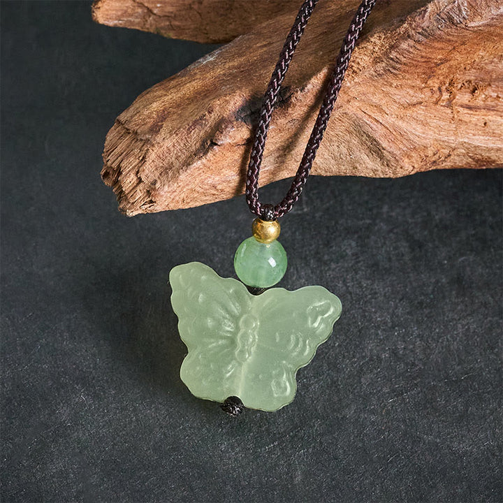 Buddha Stones Xiuyan Jade Schmetterlings-Transformations-Handgeschnitzte Anhänger-Halskette - image 3